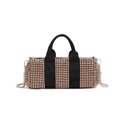 Bolso bandolera con cadena y incrustaciones de diamantes de imitación para mujer, de gran calidad, a juego. 