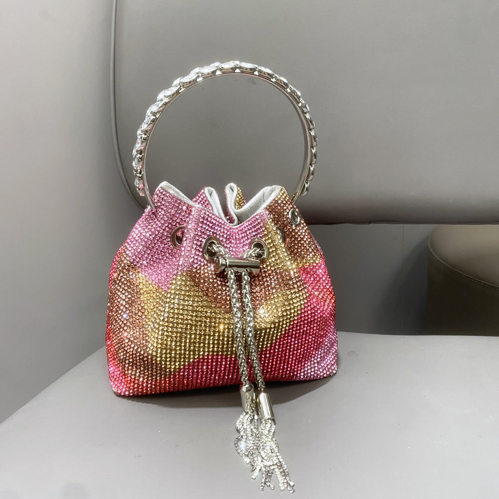 Bolso de mujer con diamantes de imitación y asa de diamante, bandolera pequeña con diamantes de imitación. 