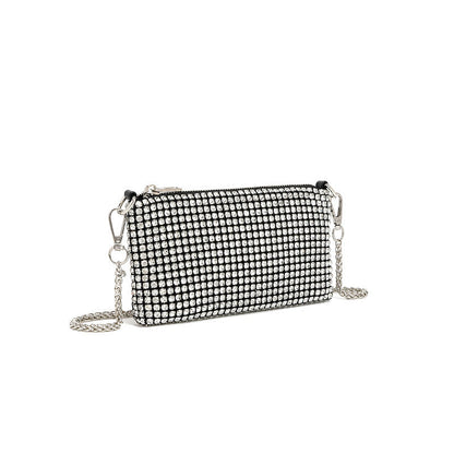 Bolso bandolera con cadena y diamantes incrustados para mujer 