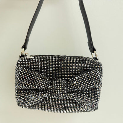 Bolso pequeño cuadrado clásico con lazo elegante, lleno de diamantes de imitación para fiesta, bolso de mano con cadena, bandolera de hombro para mujer, bolso moderno 