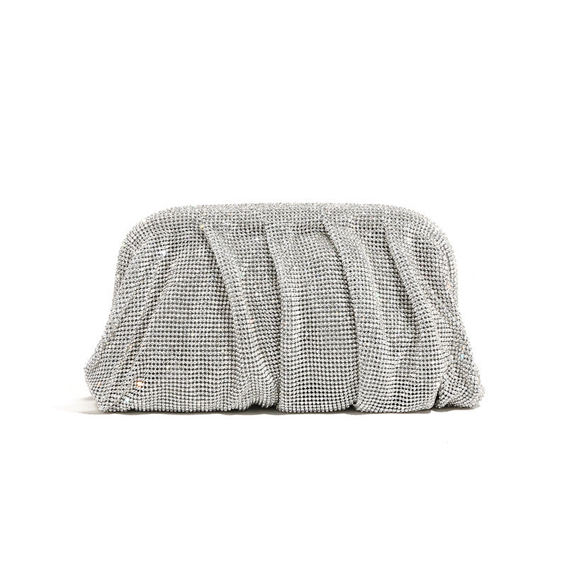 Bolso de mano de alta calidad con tachuelas de diamantes, cadena plisada, clip de nube de diamantes de imitación, bolso de cena, bolso cruzado de un solo hombro 