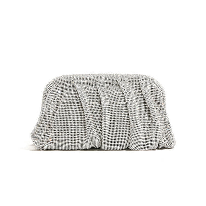 Bolso de mano de alta calidad con tachuelas de diamantes, cadena plisada, clip de nube de diamantes de imitación, bolso de cena, bolso cruzado de un solo hombro 