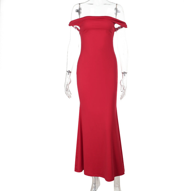 Vestido largo sexy con hombros descubiertos y cola de pez para mujer