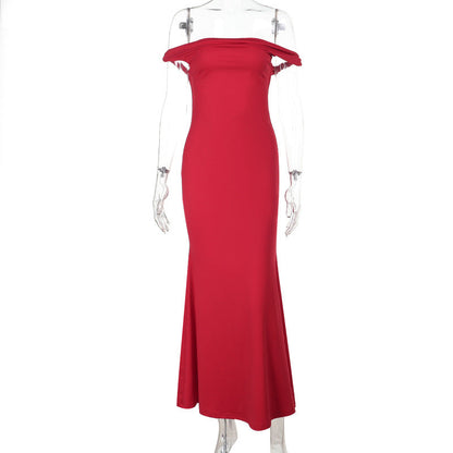 Vestido largo sexy con hombros descubiertos y cola de pez para mujer
