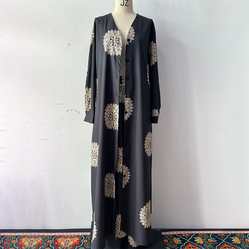 Summer Elegant Sexy V neck Top Printed Wide Leg Pants Two Piece Set