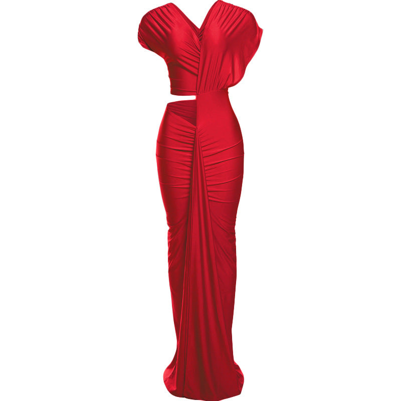 冬季性感修身短版開衩洋裝純色緊身包臀洋裝