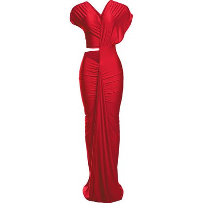 冬季性感修身短版開衩洋裝純色緊身包臀洋裝