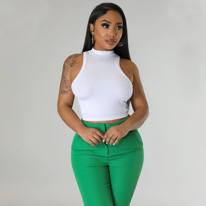 Summer Women Clothing Sports Casual Short Top Solid Color Vest