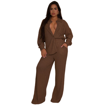 Women Elastic Crumpled Lace up Multi Pocket Swing Pants Wide Leg Pants Two Piece Sets