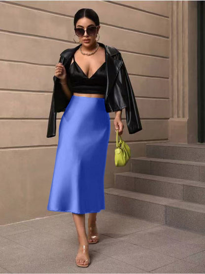 Hip Wrapped Fishtail Skirt Satin Mid Length Skirt Autumn Women Clothing Direct