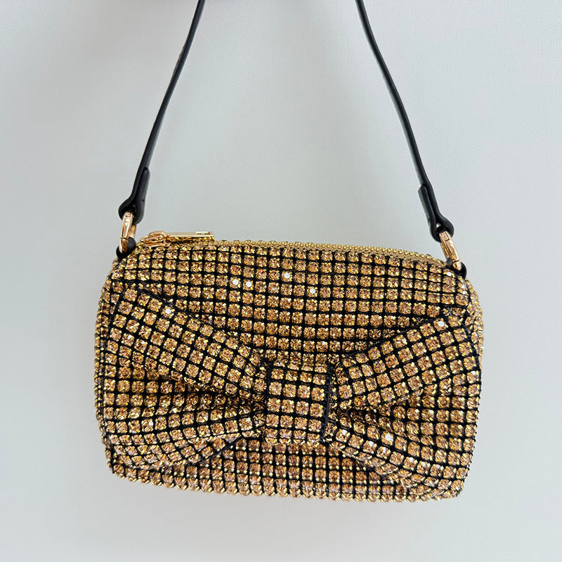 Bolso pequeño cuadrado clásico con lazo elegante, lleno de diamantes de imitación para fiesta, bolso de mano con cadena, bandolera de hombro para mujer, bolso moderno 