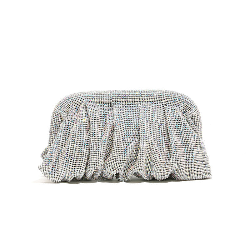 Bolso de mano de alta calidad con tachuelas de diamantes, cadena plisada, clip de nube de diamantes de imitación, bolso de cena, bolso cruzado de un solo hombro 