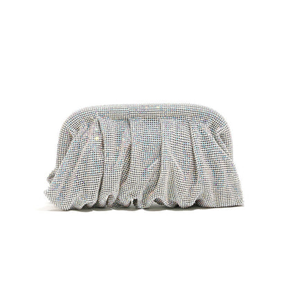 Bolso de mano de alta calidad con tachuelas de diamantes, cadena plisada, clip de nube de diamantes de imitación, bolso de cena, bolso cruzado de un solo hombro 