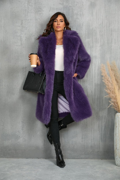 Autumn Winter Imitation Fox Thickened Long Section Collar Faux Fur Coat Mid Length Plush Fur Coat