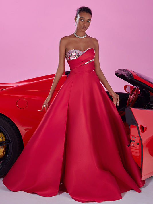 Arrival Lens Tube Top Big a Swing Red Host Bridesmaid Dress Backless Elegant Formal Evening Dress Women