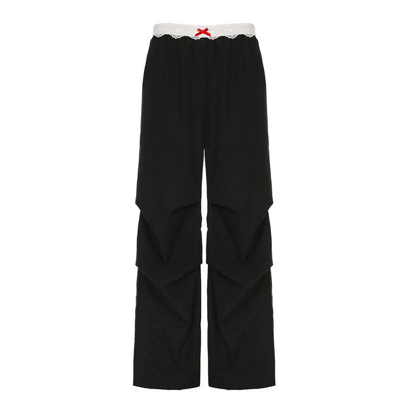 Pantalones de verano para mujer, de pierna ancha, con cintura alta, de encaje y costuras urbanas