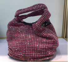 Bolso de mujer con diamantes de imitación, tipo cubo, portátil, elegante, tipo cesta para verduras, tipo chaleco, tipo mensajero 