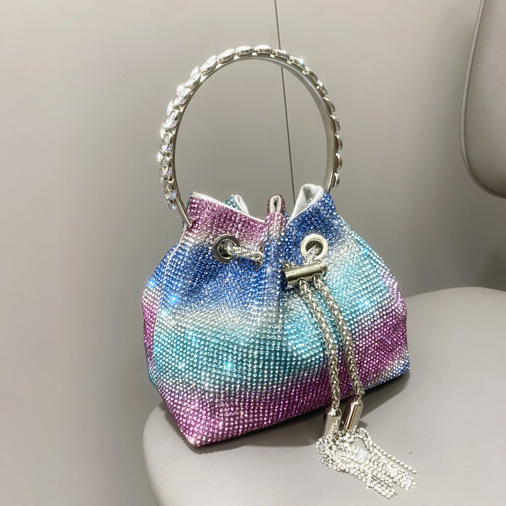 Bolso de mujer con diamantes de imitación y asa de diamante, bandolera pequeña con diamantes de imitación. 