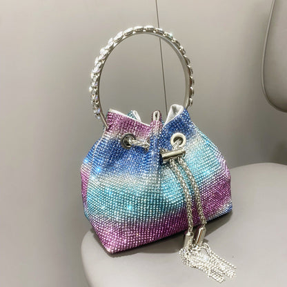 Bolso de mujer con diamantes de imitación y asa de diamante, bandolera pequeña con diamantes de imitación. 