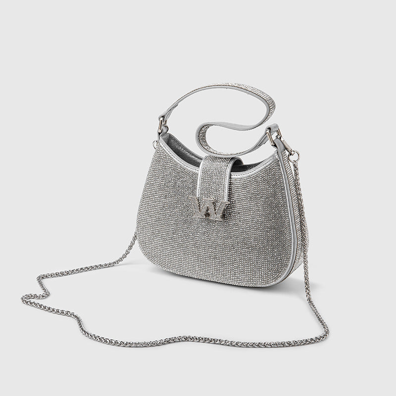 Bolso de cadena con incrustaciones de diamantes de imitación para mujer, estilo celebridad de Internet, con diamantes de imitación, para hombro y bajo el brazo. 