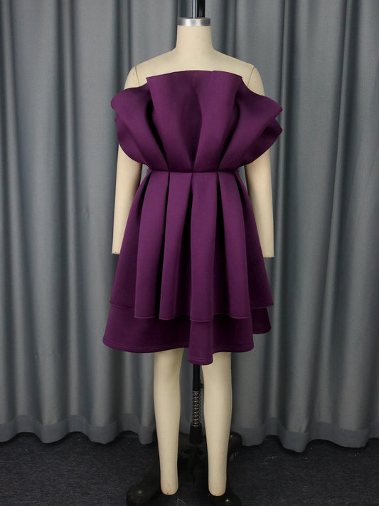 Sexy Tube Top Dress Ruffled a Hem Cocktail Waist Tight Evening Dress