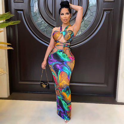 性感數位印花束身衣女士兩件套