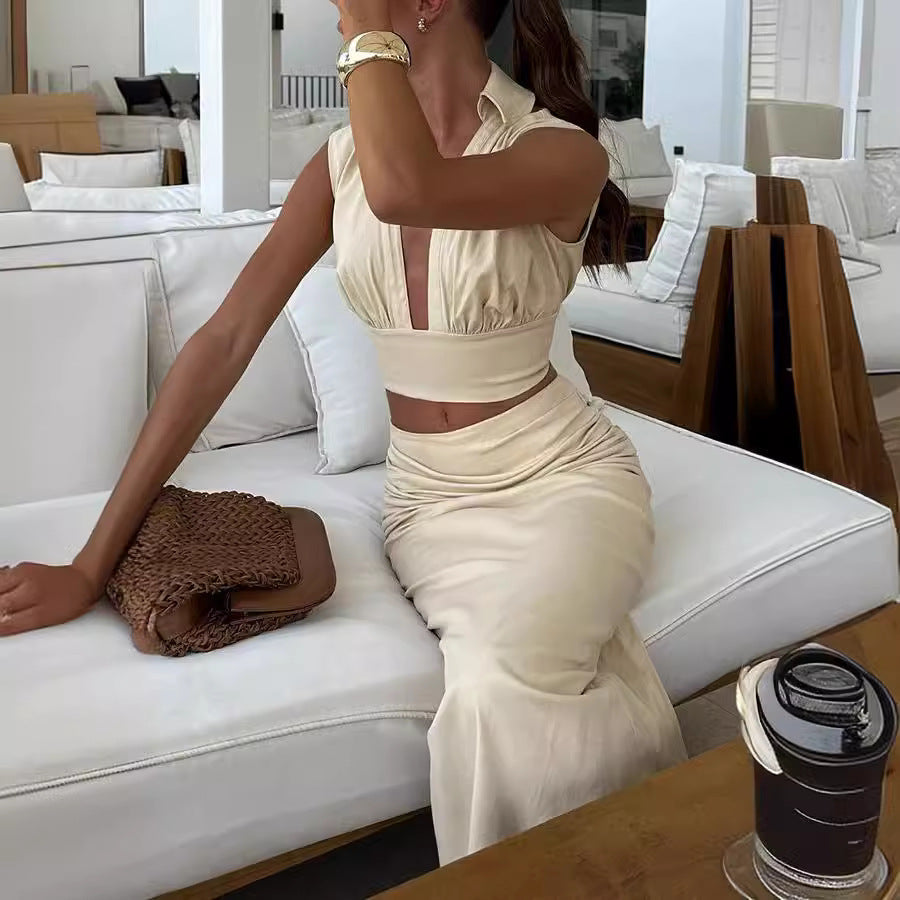 Conjunto de dos piezas de falda sin mangas para mujer, informal, para fiesta y vacaciones, primavera y verano