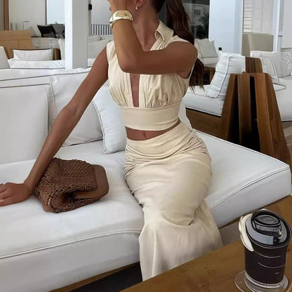 Conjunto de dos piezas de falda sin mangas para mujer, informal, para fiesta y vacaciones, primavera y verano