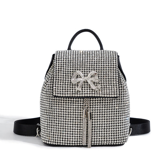 Bolso con diamantes de imitación para mujer, mochila sencilla con lazo y borlas, bolso de cena con diamantes de imitación. 