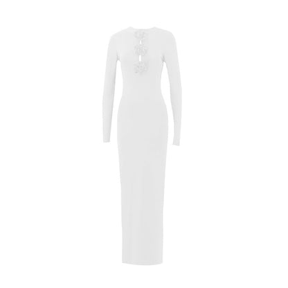 Fall Women Clothing Sexy Cutout Socialite Private Clothing Elegant Three Dimensional Floral Long Sleeve Slim Maxi Dress