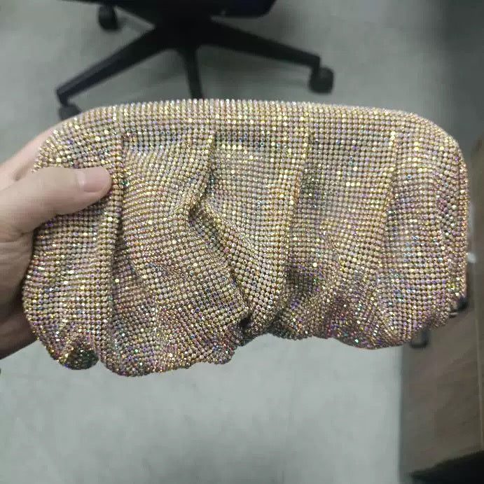 水鑽雲朵包褶皺女士包質感高級化妝包小眾斜挎包