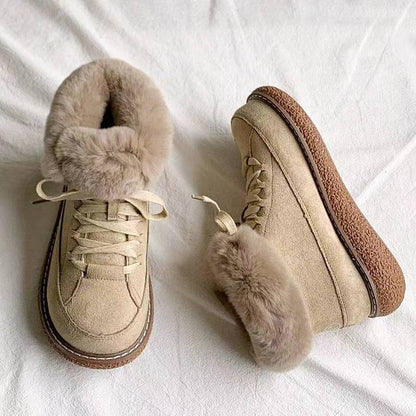 Warm Lace up Low Top Cotton Shoes Women Winter Fleece lined Thickened round Lace up Snow Platform Ankle Boots