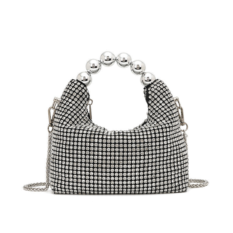Bolso de mano con diamantes incrustados para mujer, bandolera de verano con cadena y diamantes. 