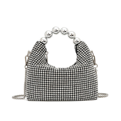 Bolso de mano con diamantes incrustados para mujer, bandolera de verano con cadena y diamantes. 