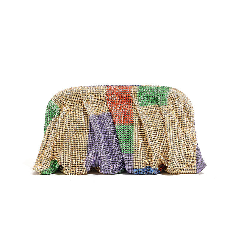 Bolso de mano de alta calidad con tachuelas de diamantes, cadena plisada, clip de nube de diamantes de imitación, bolso de cena, bolso cruzado de un solo hombro 