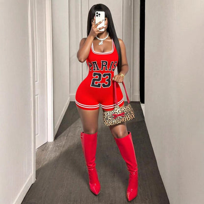 Summer Women Sexy Slim Fit Printed Suspenders U Collar Hip Shorts Jumpsuit Women