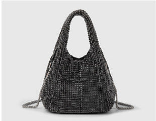 Bolso de mujer con diamantes de imitación, tipo cubo, portátil, elegante, tipo cesta para verduras, tipo chaleco, tipo mensajero 