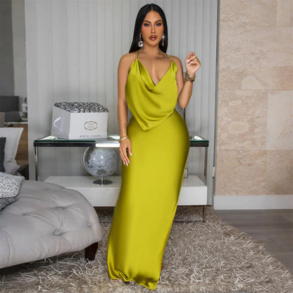 Women Clothing Fashionable with Side Slit Backless Dress Maxi Dress Women Sexy Deep V Plunge