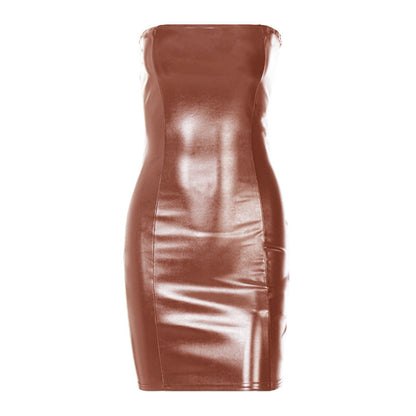 Sexy Bandeau Slim Fit Slimming Sheath Women Faux Leather Dress Women Clothing