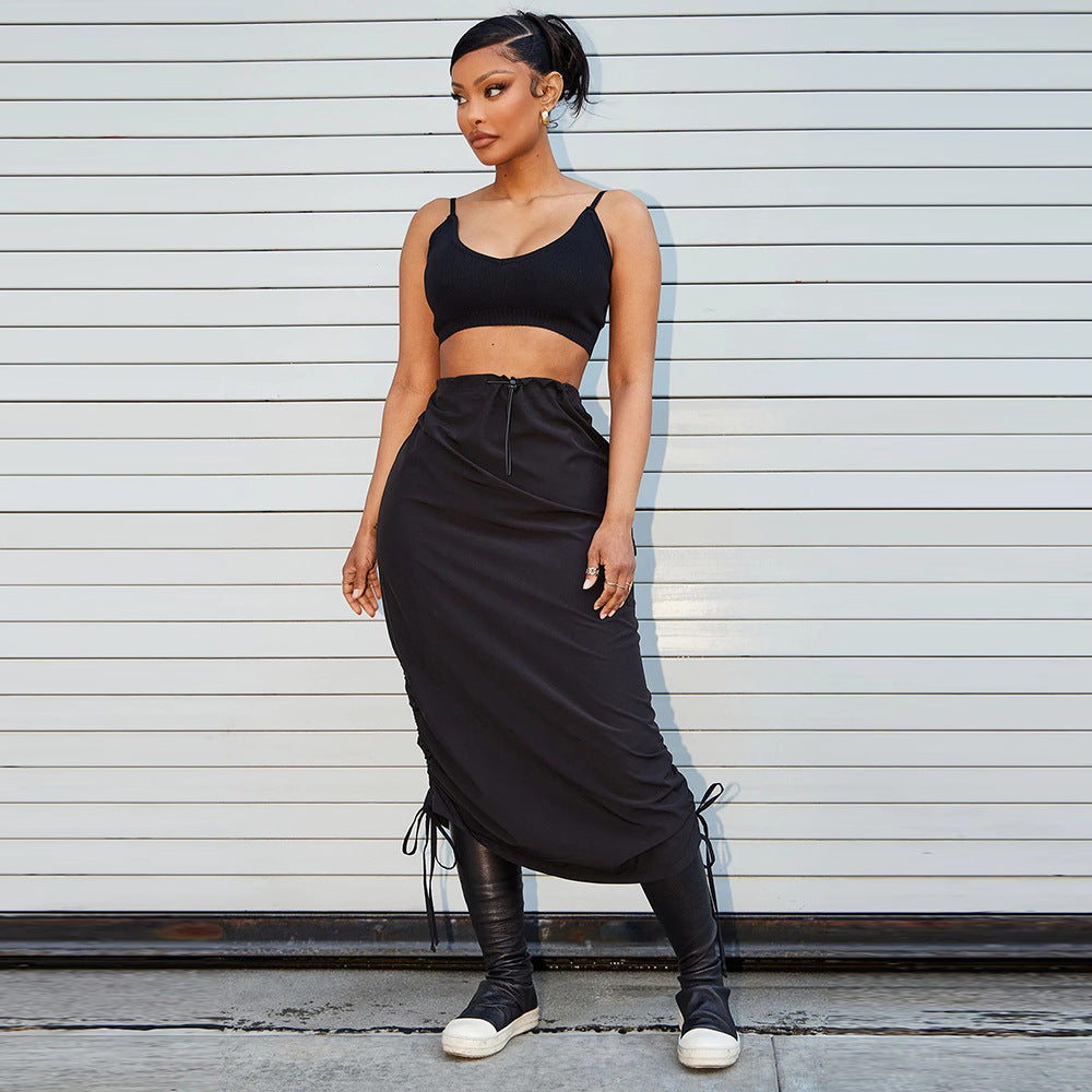 Falda de exterior con cordón y cintura elástica con bolsillo personalizado para mujer