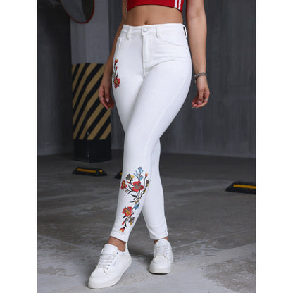 Floral Embroidered Skinny Stretch Jeans All Matching Casual Women Denim Skinny Pants