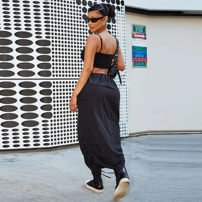 Falda de exterior con cordón y cintura elástica con bolsillo personalizado para mujer