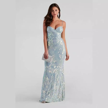 Vestido de noche sexy con escote en V y largo hasta el suelo, elegante y elegante, para cóctel o fiesta formal, ropa para mujer