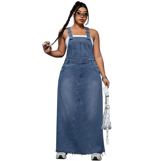 Plus Size Women Clothing Denim Cool Spicy Suspender Skirt