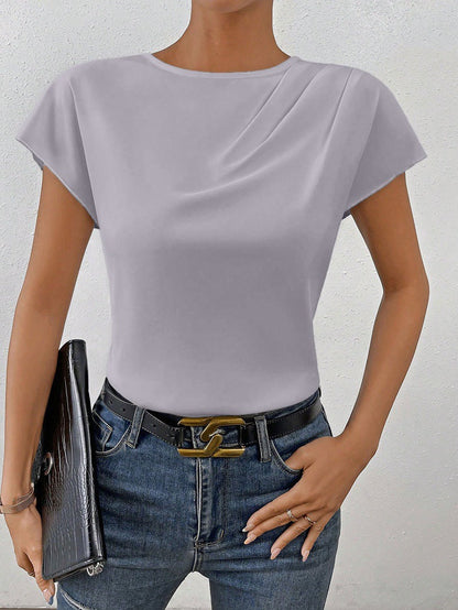 Women Clothing Summer Satin Satin Shirt Women Simple Short Sleeved Shirt Top