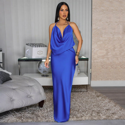 Women Clothing Fashionable with Side Slit Backless Dress Maxi Dress Women Sexy Deep V Plunge