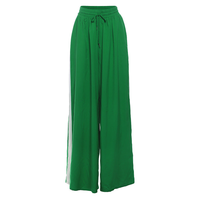 Autumn Winter Color Contrast Mop Wide Leg Pants High Waist Casual Strap Straight Leg Pants