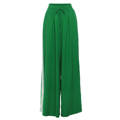 Autumn Winter Color Contrast Mop Wide Leg Pants High Waist Casual Strap Straight Leg Pants