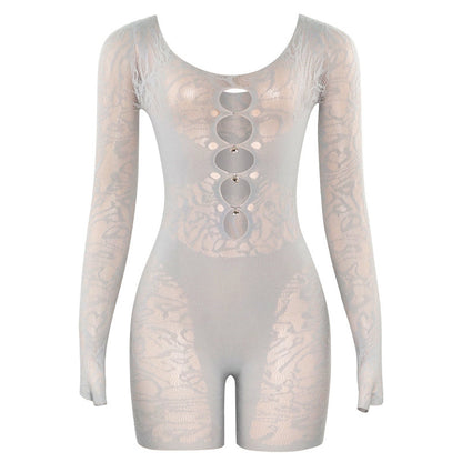 Summer Sexy See through High Waist Long Sleeves Skinny Sheath Yoga Jumpsuit
