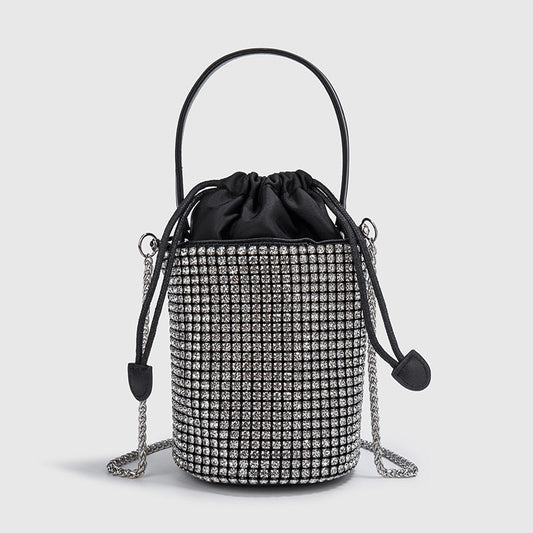 Bolsos de cena de verano y otoño para mujer, bolso de cubo con cordón de diamantes suaves, cadena, bandolera de hombro 